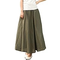 Women Cotton/Linen Skirt Summer Quality Elastic Waist Long Maxi Retro Vogue Casual Bottom with Pockets
