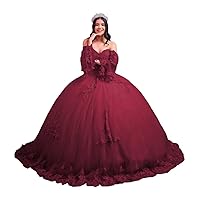 TRHTX Strapless Quinceanera Dresses with Sleeves Sparkly Beaded Sweet 16 Dresses Lace Appliques Ball Gown
