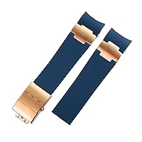 for Ulysse Nardin Silicone Rubber Watch Band 263 Diver Curved End Strap 22mm Waterproof Belt Watch Bracelets (Color : B Blue Rose Gold, Size : 22mm)