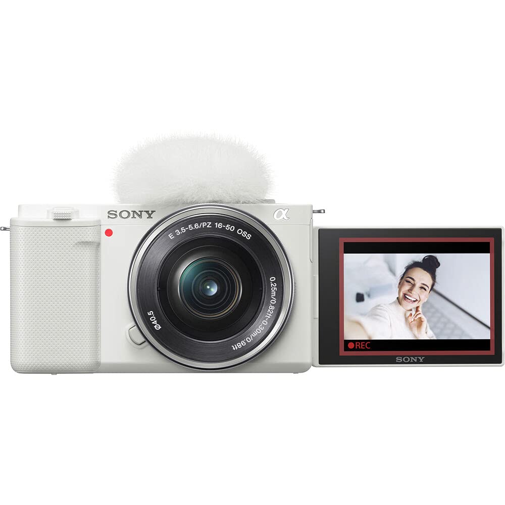Sony ZV-E10 Mirrorless Camera with 16-50mm Lens (White) (ILCZV-E10L/W) + 64GB Memory Card + Filter Kit + Corel Photo Software + Bag + NPF-W50 Battery + External Charger + Card Reader + More (Renewed)