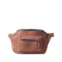 Free Hand Leather Waist Bag for Women - Cute Crossbody Bag- Shinny Money Slim Purse - Extra Large Stylish Fanny Pack - Trendy Womens Zipper Panny Packs (Cognac, S)