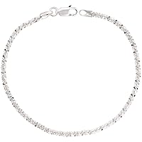 Sterling Silver Sparkle Rock Chain Necklaces & Bracelets 2.3mm Diamond Cut Nickel Free Italy, 7-30 inch