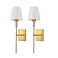 Retro Gold Wall Mounted Bedside Lamps Sconces Lighting Wall Lamps for Bedrooms Set of 2 with Fabric Shade for Bedroom Living Room Corridor Kitchen