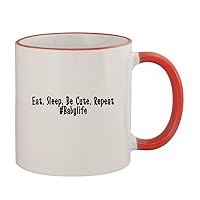 Eat. Sleep. Be Cute. Repeat #Babylife - 11oz Ceramic Colored Rim & Handle Coffee Mug, Red