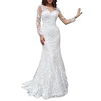 Trumpet/Mermaid Tulle Applique Scoop Long Sleeves Sweep/Brush Train Wedding Dresses JS018