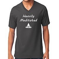 Men's Heavily Meditated Funny Cotton V-Neck Yoga Tee Shirt