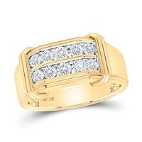 The Diamond Deal 14kt Yellow Gold Mens Round Diamond Double Row Band Ring 7/8 Cttw