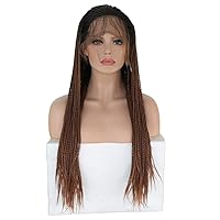 Synthetic Front Wigs Long 2X Twist Braided Wig Ladies Dark Root Ombre Brown Braided Wig Heat-Resistant Front Wig,24 inches