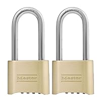 Master Lock Combination Lock, Indoor and Outdoor Padlock, Set Your Own Combination Lock, Extended 2-1/4 in. Lock Shackle with Brass Finish, 2 Pack, 175LHEC2,Gold