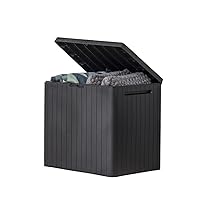 Keter City 30 Gallon Resin Deck Box for Patio Furniture, Pool Accessories, and Storage for Outdoor Toys, Dark Grey