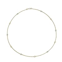 Blue Topaz & Natural Diamond by Yard 11 Station Petite Necklace 0.35 ctw 14K Yellow Gold. Included 18 Inches Gold Chain.