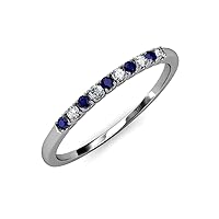 Blue Sapphire and Diamond French Set 10 Stone Wedding Band 0.31 Carat tw 14K White Gold.size 9.0