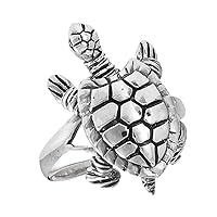 Movable Head Legs Tail Turtle Ring Sterling Silver Detail Animal Band Sizes 6-9