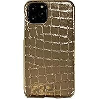 Leather Phone Case, Ultra-Thin Half Pack Protective Back Cover for 6.1Inch Apple iPhone 11 Crocodile Pattern Champagne Gold Phone Shell