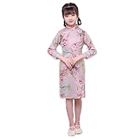 Silk Girl Qipao Dress Soft Floral Long Girls Full Dresses Cheongsam Chinese Traditional Uniform for School Party