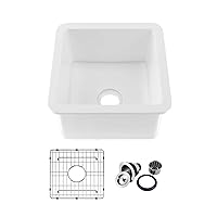 KIBI K2-S18SQ Single Bowl Heat Safe Glazing Fireclay Undermount Kitchen Sink 18 inch with Bottom Grid and Strainer (Cubic series) (White)