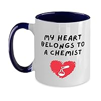 My Heart Belongs To A Chemist Two Tone 11oz Mug, Chemist Present From Coworkers, Reusable Cup For Men Women, Navy