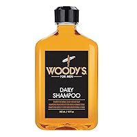 Woody's Men's Daily Shampoo with Vitamin B5, E, Aloe Vera, Ginger, Nourishing Cleanser for All Hair Types, 12 Fl Oz