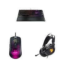 ROCCAT Pyro Mechanical Gaming Keyboard with RGB Lightning, Black (ROC-12-622) Burst Pro Lightweight Optical Gaming Mouse & ROCCAT Elo 7.1 USB Wired Surround Sound PC Gaming Headset