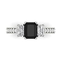1.74 ct Emerald Cut Solitaire 3 stone Genuine Natural Black Onyx Engagement Promise Anniversary Bridal Ring 18K White Gold