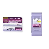 Vagisil Maximum Strength Feminine Anti-Itch Cream with Benzocaine for Women & Wipes, Anti-Itch Medicated Feminine Vaginal Wipes, Maximum Strength, Instant Relief, 20 Wipes (Pack of 1)