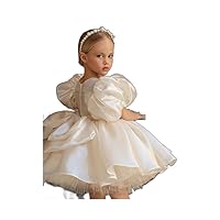 Kids Girls' Puff Sleeve Bow Dress Sequin Solid Colored A Line Dress Special Occasion