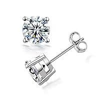 GRA Certificated Solitaire Round Brilliant VVS1 Moissanite D Color 925 Sterling Silver Platinum Plated Stud Earrings Unisex Fine Jewelry for Women Men 0.6ct/1ct/2ct
