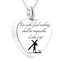 Stainless Steel Heart Pendant Cremation Keepsake Jewelry Bible Prayer Memorial Urn Necklace for Ashes with Funnel Kit