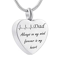 misyou Dad Cremation Jewelry On Electrocardiogram Always in My Heart Memorial Necklace Ashes Keepsake Pendant