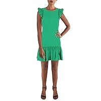 CeCe Womens Green Ruffled Keyhole-Back Flutter Sleeve Round Neck Short Party Shift Dress 8