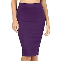 NE PEOPLE Womens Basic Elastic Waist Midi Knee Length Stretch Ponte Pencil Skirts