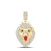 The Diamond Deal 10kt Yellow Gold Mens Round Diamond Lion Crown Charm Pendant 2 Cttw