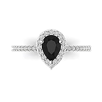 1.22ct Pear Cut Solitaire W/Accent Genuine Natural Black Onyx Wedding Anniversary Bridal Wedding Ring 18K White Gold