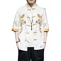 Dragon Embroidered Men Summer Shirt Clothes Shirts for Chinese Arrivals