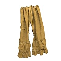 70s Outfits for Women Cotton Folds Casual Ruffled Loose Pocket Pants Summer Pants for Women 2024 Striped Linen Pants