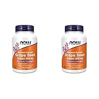 NOW Supplements, Grape Seed Extract, Maximum Strength 500 mg (a Highly Concentrated Extract with a Minimum of 90% Polyphenols), 90 Veg Capsules, Red/Brown, 0.25 pounds (Pack of 2)