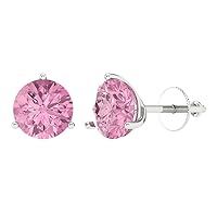 3.94cttw Round Cut Conflict Free Solitaire Genuine Pink Unisex 3 prong Stud Martini Earrings 14k White Gold Screw Back