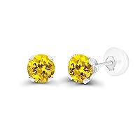 Solid 14K Gold or 14K Gold Plated 925 Sterling Silver Yellow, White or Rose Gold 4mm Round Genuine Gemstone Birthstone Stud Earrings For Women