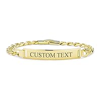 Bling Jewelry Classic Personalized Men's Name Bar Plated Identification ID Bracelet For Men Teens Boys Figaro or Cuban Curb Chain Link 18K Yellow Gold Plated 8 8.5 9 Inch Customizable