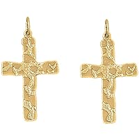 Nugget Cross Earrings | 14K Yellow Gold Nugget Cross Lever Back Earrings - Made in USA