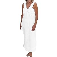 Midi Dresses for Women Solid Front Ruched Sleeveless Tank Dress Summer Casual Baggy Cotton and Linen Plus Size Dress