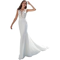YMSHA Women's Beach Spaghetti Strap Wedding Dresses for Bride 2024 Boho Long Lace Bridal Gowns for Wedding YMS041