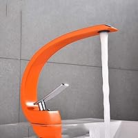 Basin Faucet Bathroom Copper Large Curved Hot and Cold Water Plating Brushed Black Ancient Baked White Orange Kitchen tap (Color : Red)
