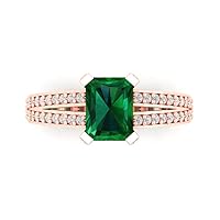 Clara Pucci 2.8 ct Emerald Cut Solitaire W/Accent split shank Simulated Emerald Anniversary Promise Engagement ring 18K Rose Gold