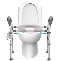 Raised Toilet Seat with Handles, Width and Height Adjustable Raised Toilet Seat with Arms, Up to 400lb, Raised Toilet Seat for Seniors, Handicap, Pregnant, Fits Any Toilet