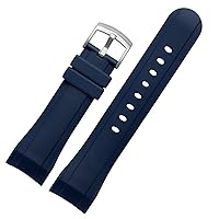 Fluororubber Watch Strap 24mm for Graham Watches Band Rubber Bracelet Mens Sport watchband Curved end Watch Band Blue Color (Color : Blue Silver Buckle, Size : 24MM)