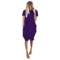 Women's Casual Dresses Jumper Blouse T-Shirt Dress Baggy Loose Dress Knee Length Crewneck Short Sleeve with Pocket Summer Sundress Daily Wear Streetwear(1-Purple,16) 1265