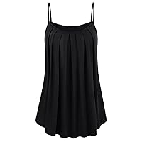 Women's Scoop Neck Pleated Spaghetti Strap Camisole Tank Tops Plus Size Sleeveless Flowy Blouse Shirts Summer Tanks