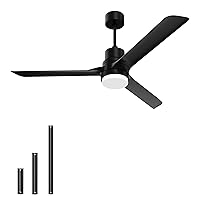 Ceiling Fans with Lights and Remote, 52 Inch Ceiling Fan Outdoor Indoor Black Noiseless Reversible DC Motor for Patio Farmhouse Bedroom