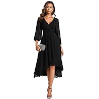 Ever-Pretty Women's Chiffon Spring V Neck Long Sleeves Pleated A-Line Midi Length Wedding Guest Dress 01926